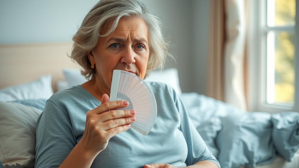 mid-life anxiety counselling for women: mature woman experiencing hot flash at home